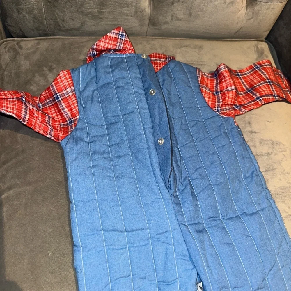 Tiny Tots Originals Puritan Red Plaid and Blue Kids Overalls with Patch